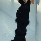 Abito a canotta con strati di pelliccia e strass