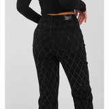 Pantaloni da donna - Vita alta - Gamba larga - Motivo a rombi con rivetti - Stile elegante