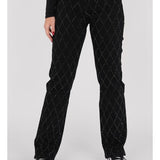 Pantaloni da donna - Vita alta - Gamba larga - Motivo a rombi con rivetti - Stile elegante