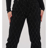 Pantaloni da donna - Vita alta - Gamba larga - Motivo a rombi con rivetti - Stile elegante