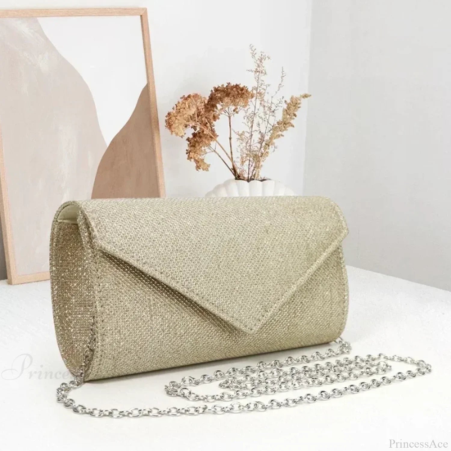 Borsa da sera con catena a busta glitterata