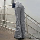 Pantaloni cargo grigi casual con tasche cucite