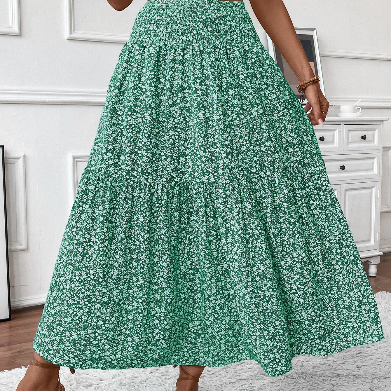 Gonna lunga da donna - Vita elasticizzata - Motivo arricciato - Stampa floreale