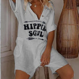 Tuta da donna con bottoni - Stampa hippie - Maniche corte - Vestibilità comoda