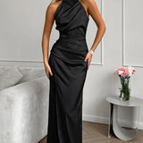 Abito lungo chic con spacco centrale e maniche lunghe