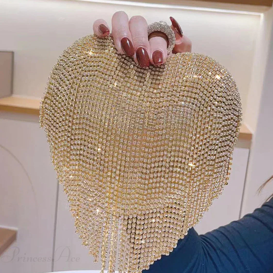 Pochette da sera di lusso con diamanti a forma di cuore e strass