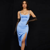 Abito midi moderno da cocktail con spacco alto - Nero