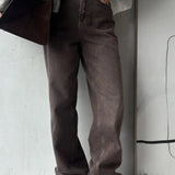 Jeans dritti marroni a vita alta