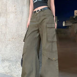 Pantaloni cargo aderenti a vita alta e gamba larga