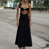 Abito midi da sera aderente senza maniche, senza schienale, perfetto per le feste