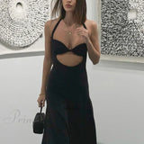 Abito midi da sera aderente senza maniche, senza schienale, perfetto per le feste