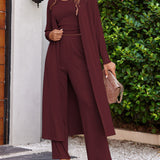 Completo da donna in tre pezzi - Maglia leggera a coste - Vestibilità comoda - Maniche lunghe