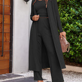 Completo da donna in tre pezzi - Maglia leggera a coste - Vestibilità comoda - Maniche lunghe