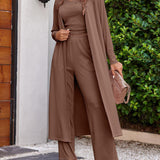 Completo da donna in tre pezzi - Maglia leggera a coste - Vestibilità comoda - Maniche lunghe