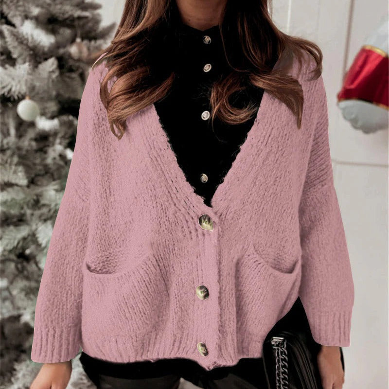 Cardigan da donna – Vestibilità oversize – Maglia morbida – Scollo a V – Abbottonatura – Tasche anteriori