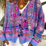 Cardigan da donna – Vestibilità oversize – Maglia grossa – Stampe artistiche – Abbottonato