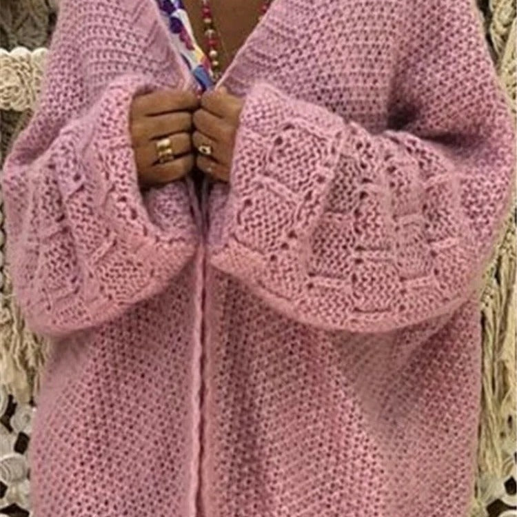 Cardigan da donna – Maglia grossa – Vestibilità oversize – Apertura frontale – Maniche larghe