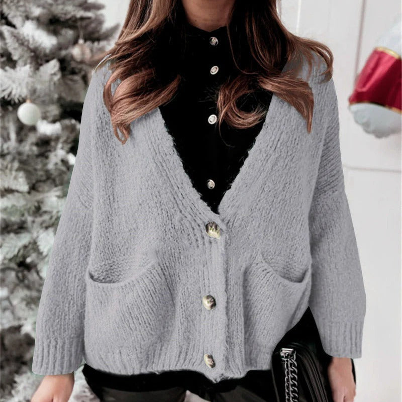 Cardigan da donna – Vestibilità oversize – Maglia morbida – Scollo a V – Abbottonatura – Tasche anteriori