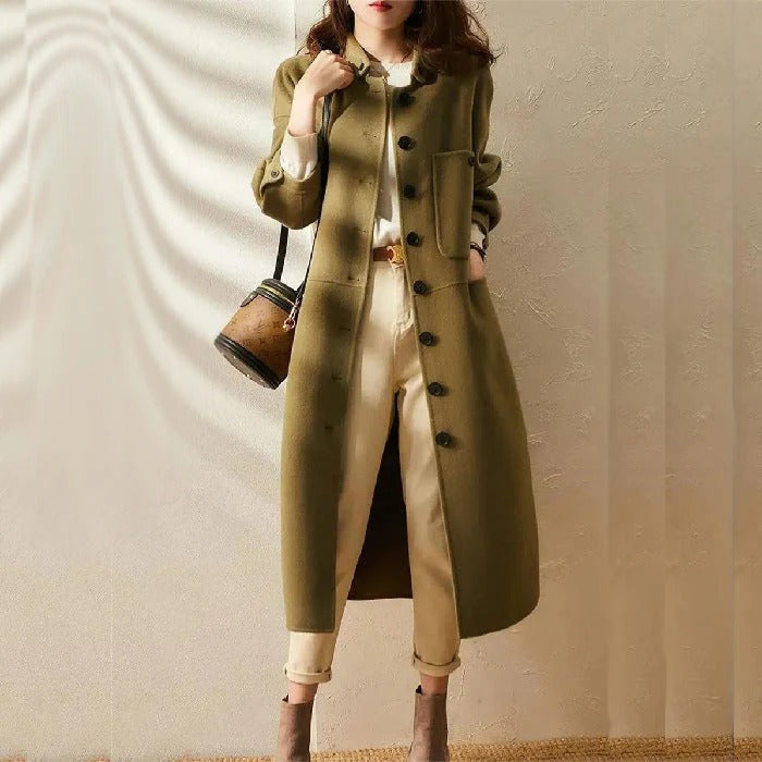 Trench da donna – Vestibilità oversize – Lana – Lunghezza al ginocchio – Bottoni classici