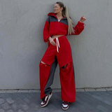 Completo da casa da donna – Felpa con cappuccio corta e zip – Pantaloni a gamba larga con elastico in vita – Morbido cotone