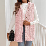 Cardigan gilet da donna – vestibilità comoda – effetto peluche – cappuccio – abbottonato
