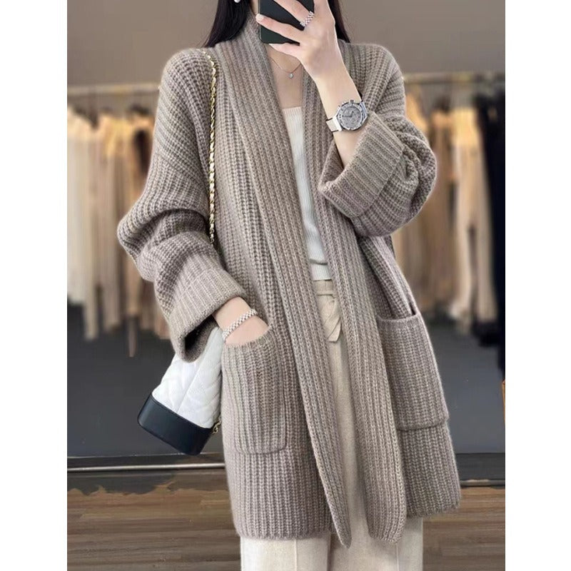 Cardigan da donna – Vestibilità oversize – Maglia grossa – Collo a scialle – Lungo e comodo
