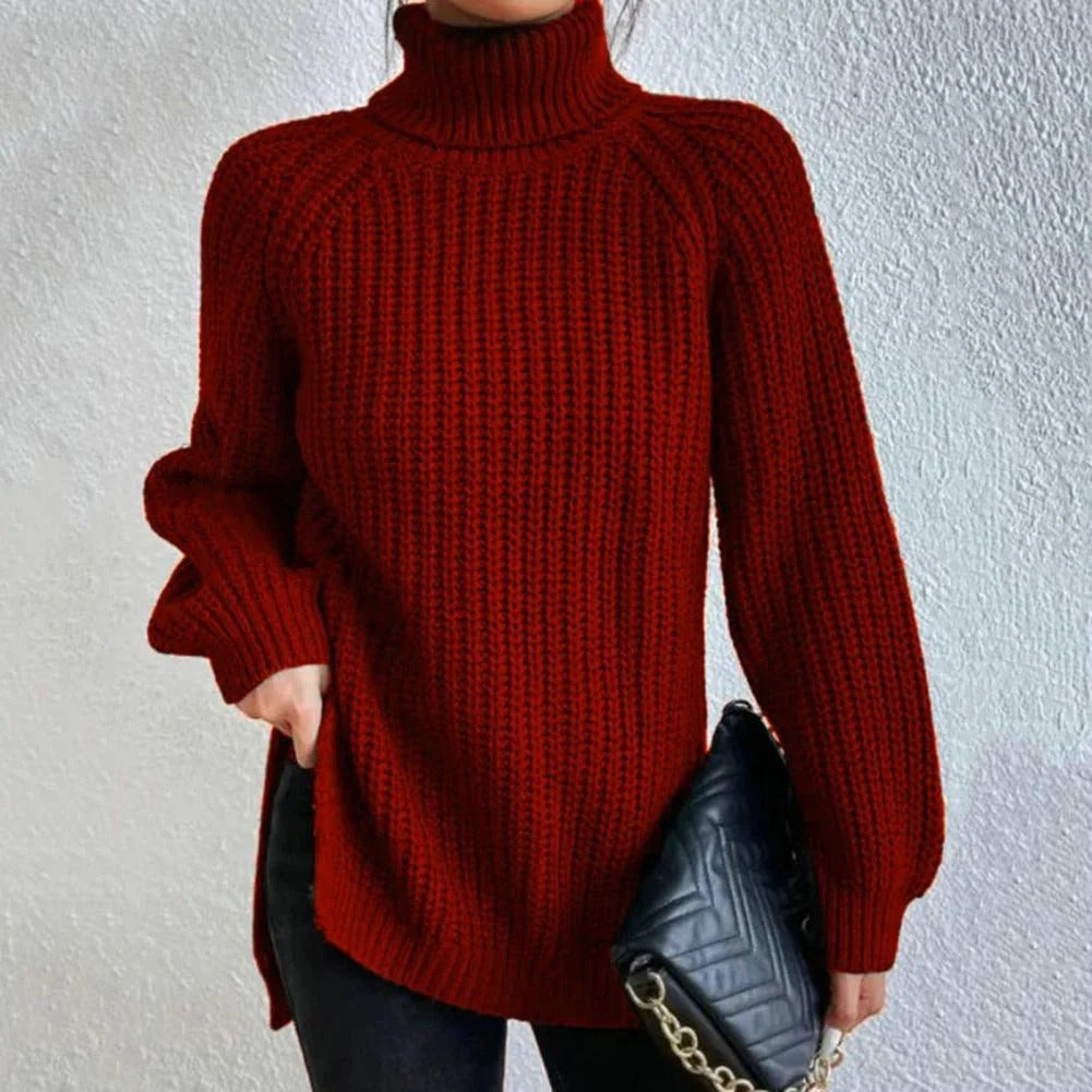 Maglione da donna - Acrilico - Vestibilità oversize - Collo alto - Lunghezza a metà coscia