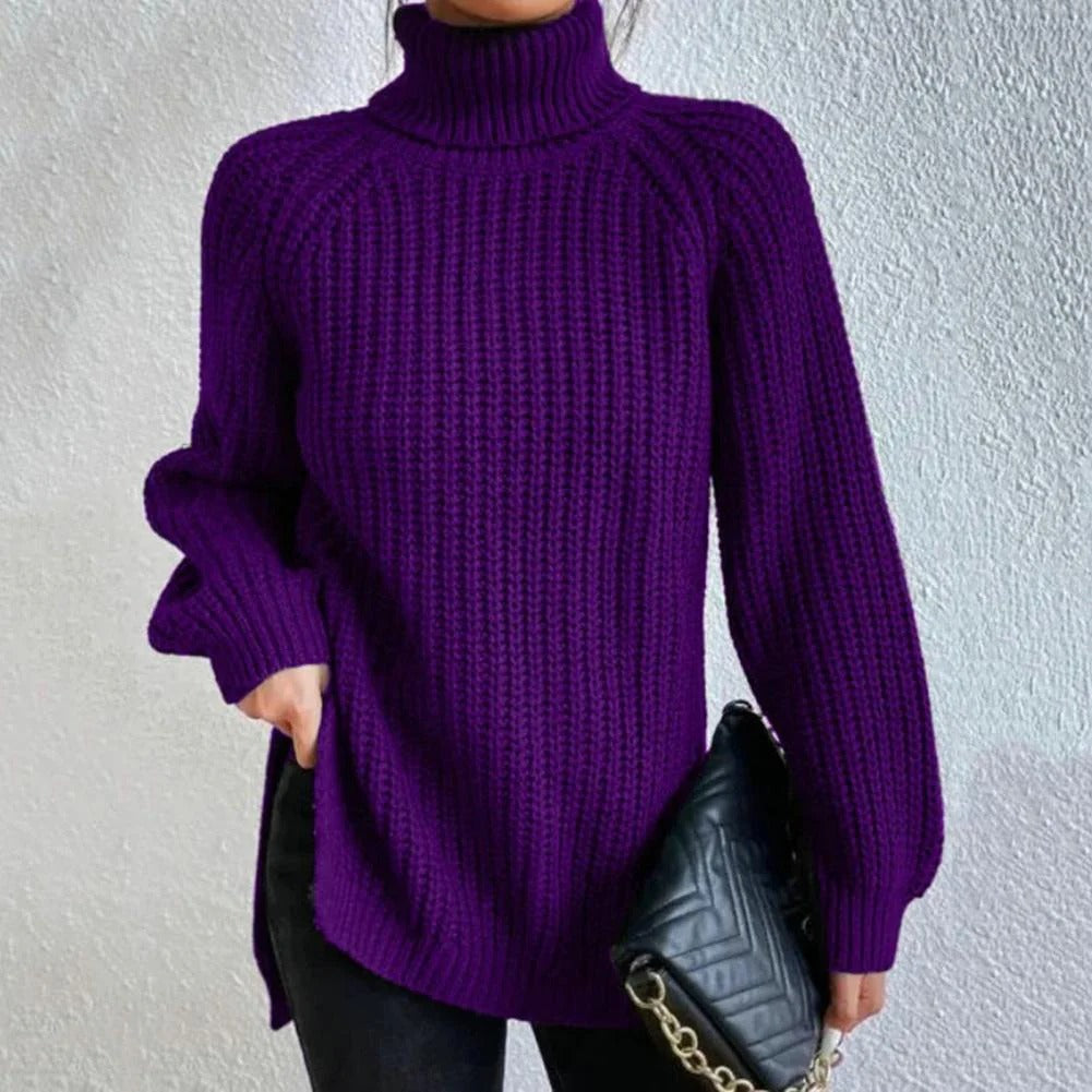 Maglione da donna - Acrilico - Vestibilità oversize - Collo alto - Lunghezza a metà coscia