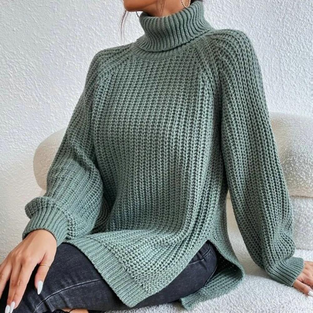 Maglione da donna - Acrilico - Vestibilità oversize - Collo alto - Lunghezza a metà coscia
