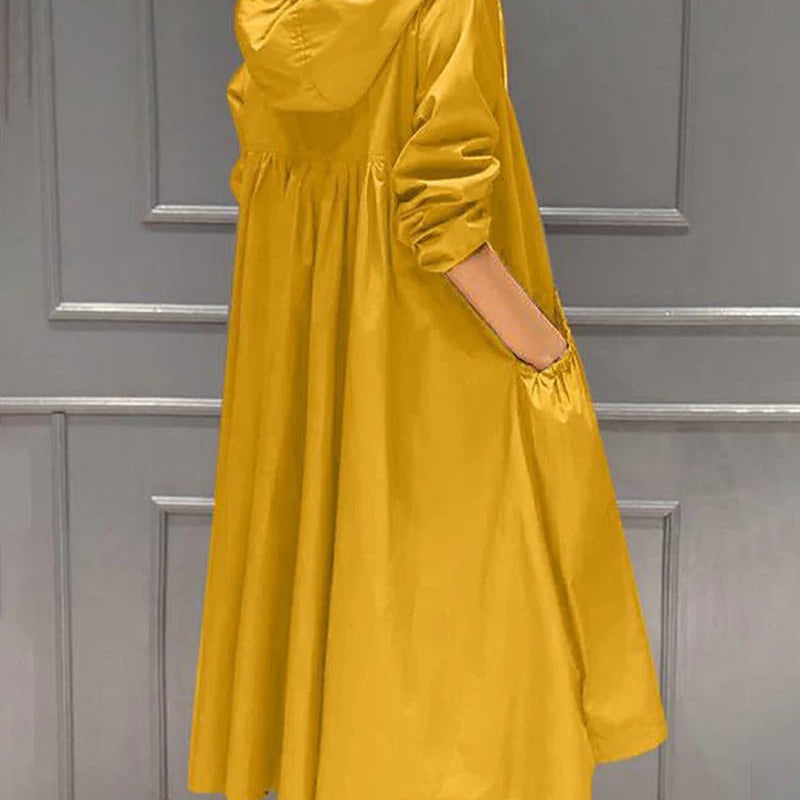 Trench da donna – Impermeabile con cappuccio – Taglio dritto – Lunghezza al ginocchio – Stile casual