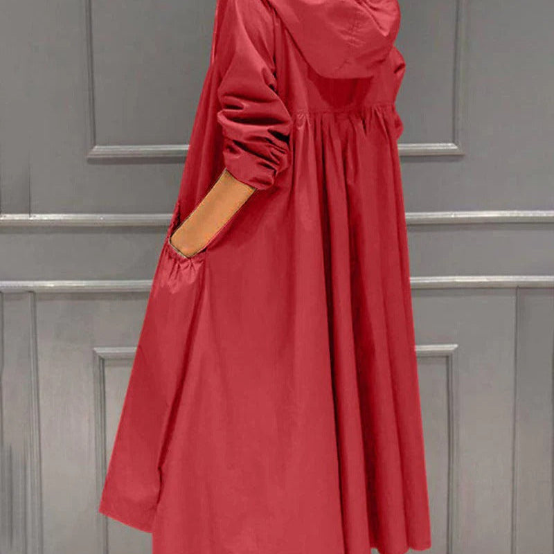 Trench da donna – Impermeabile con cappuccio – Taglio dritto – Lunghezza al ginocchio – Stile casual