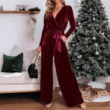 Tuta da donna – Taglio aderente – Morbido velluto – Maniche lunghe – Scollo a V