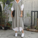 Abito in maglia da donna – Vestibilità comoda – Maglia media – Scollo a V – Lunghezza midi