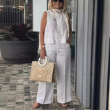 Completo canotta e pantaloni da donna – Vestibilità ampia – Lino e cotone – Gamba larga