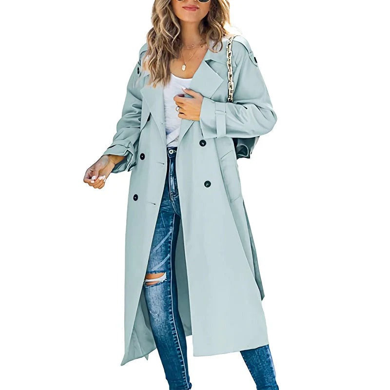Trench da donna – Vestibilità comoda – Lungo – Doppiopetto – Ampio bavero
