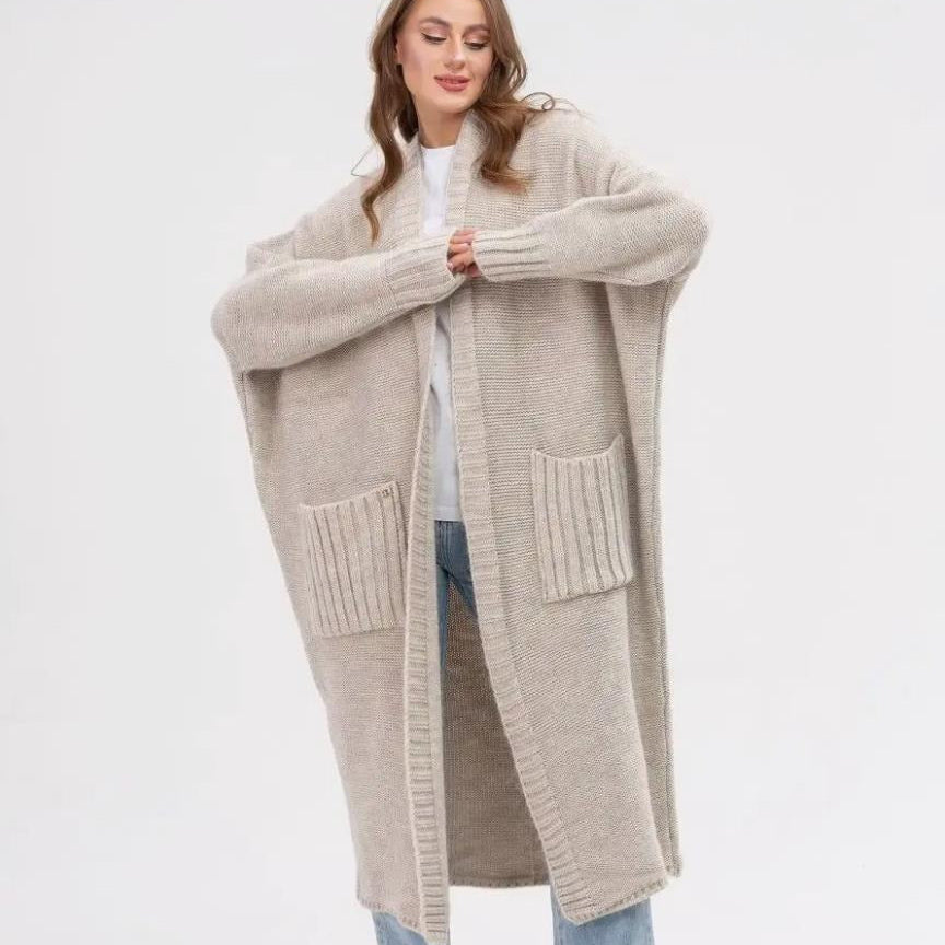 Gilet da donna – Maglia di lana – Vestibilità oversize – Lungo con ampie tasche