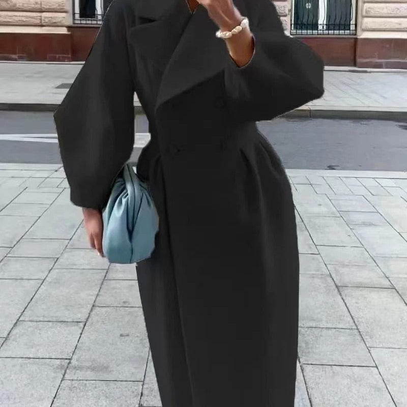 Trench da donna – Taglio svasato – Lungo – Lana – Doppiopetto con cintura