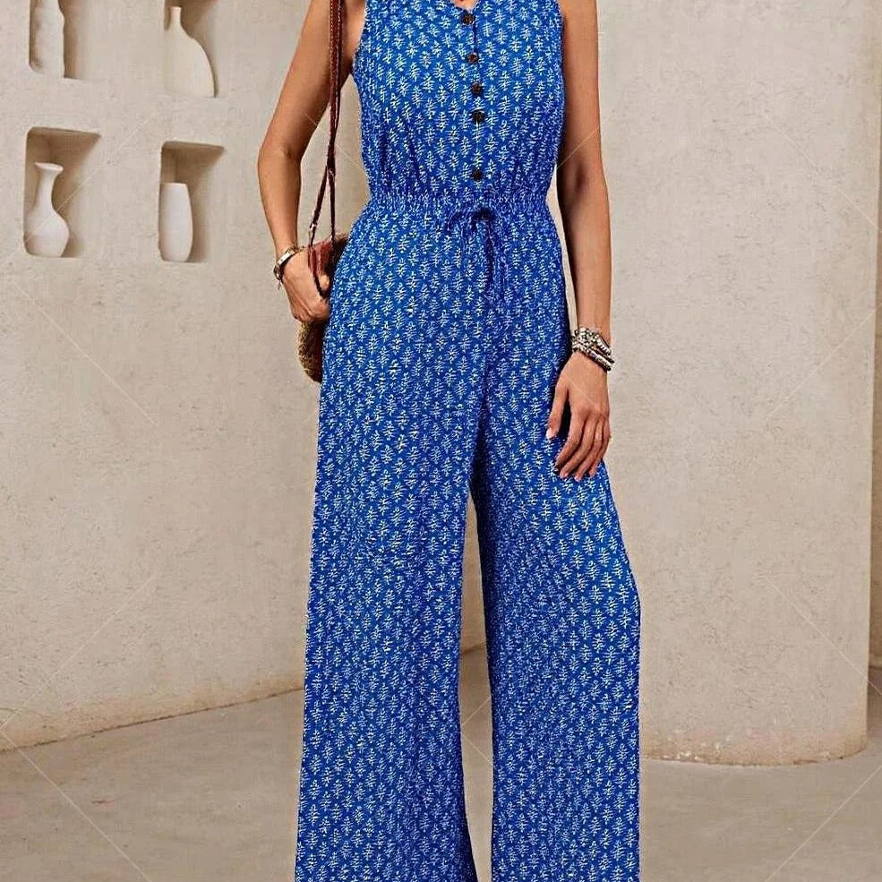 Tuta da donna – Vestibilità ampia – Senza maniche – Scollo a V – Coulisse in vita – Tessuto traspirante