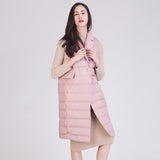 Cardigan lungo da donna – Vestibilità slim – Imbottito in piuma – Senza maniche con collo a tacca