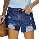 Shorts in denim da donna – Vita alta – Vestibilità slim – Effetto used – Orlo sfrangiato