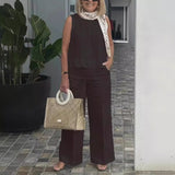 Completo canotta e pantaloni da donna – Vestibilità ampia – Lino e cotone – Gamba larga