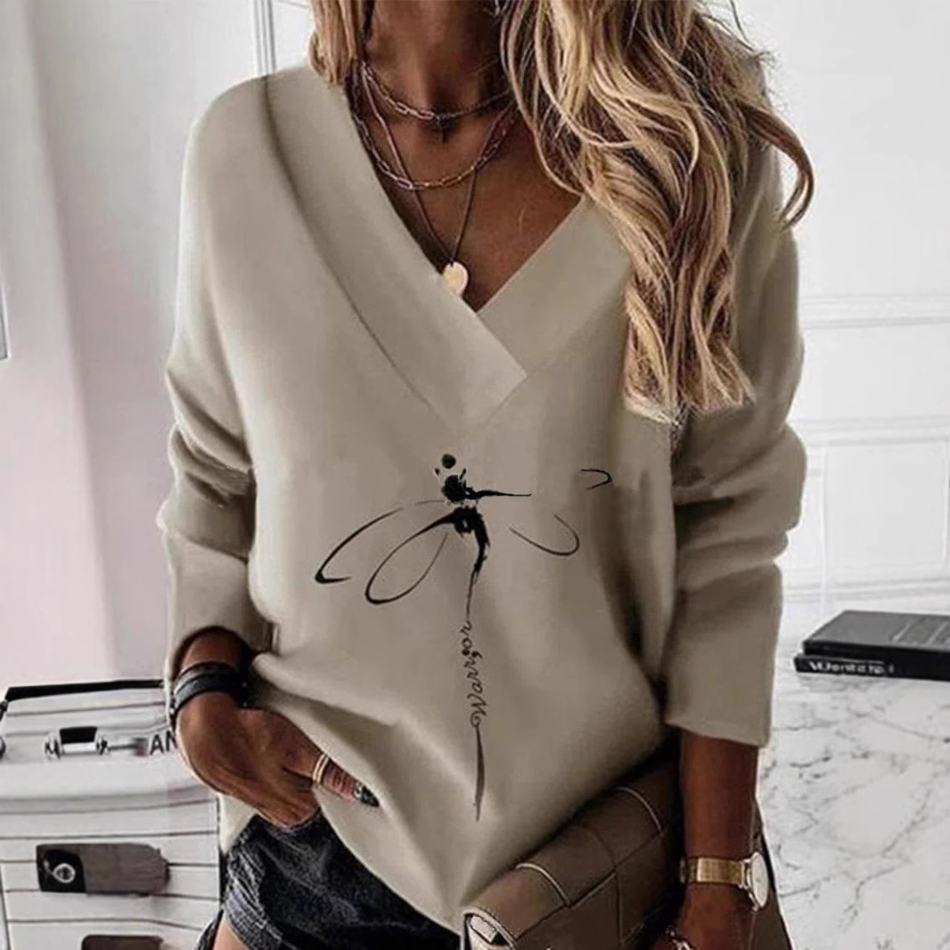 Felpa da donna – Vestibilità rilassata – Scollo a V – Stampa Paisley – Maniche lunghe