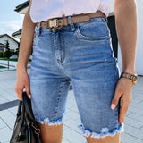 Shorts in denim da donna – Vestibilità regolare – Vita media – Finitura affusolata alla moda