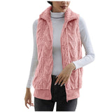 Gilet senza maniche da donna – Pile jacquard – Vestibilità rilassata – Collo alto con cerniera