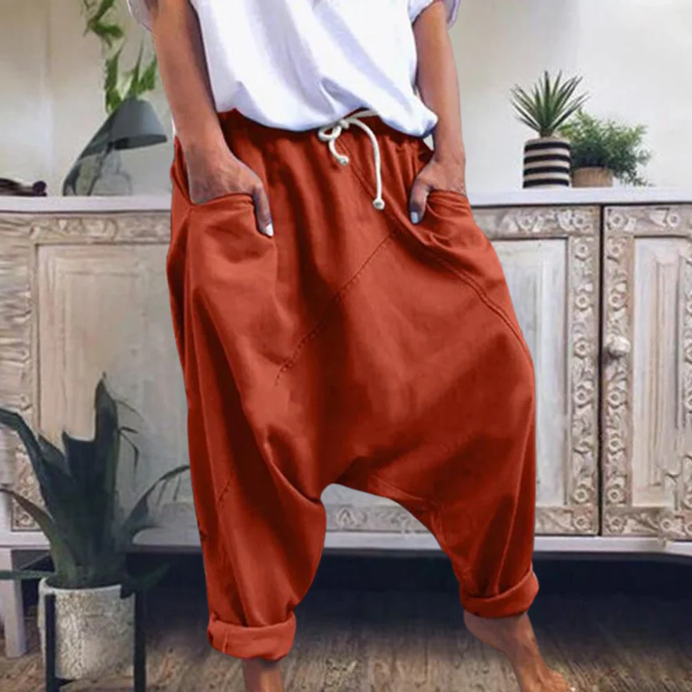 Pantaloni harem da donna – Cotone traspirante – Vestibilità ampia – Coulisse in vita – Gambe affusolate