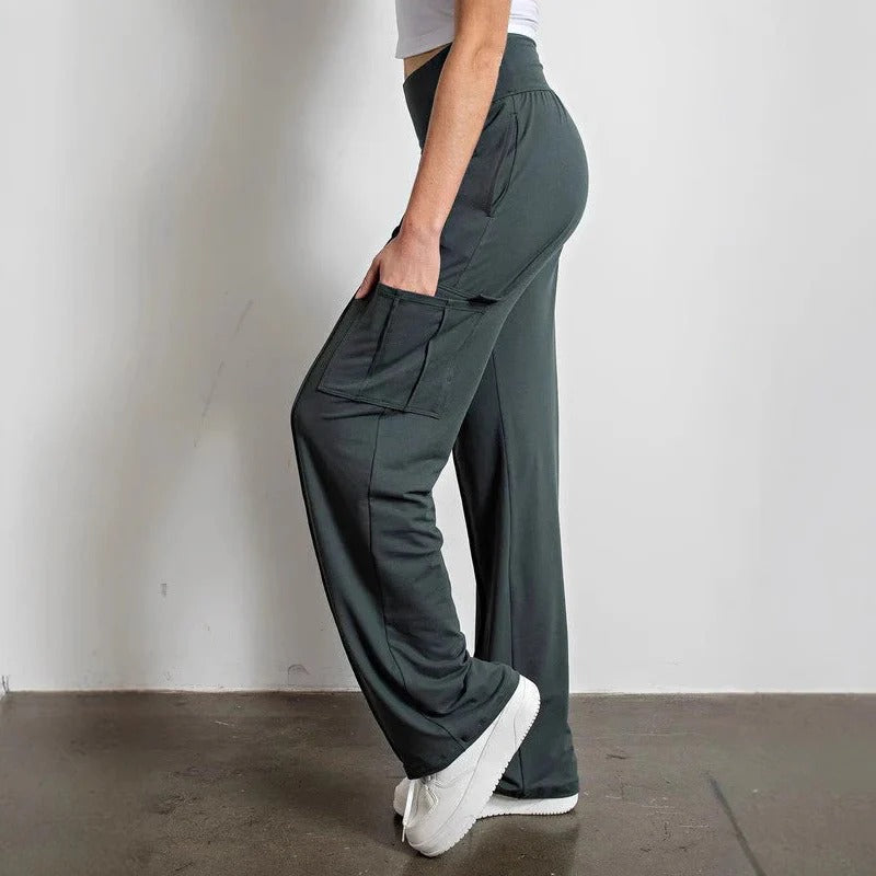 Pantaloni cargo da donna – Vita alta – Gamba larga – Vestibilità comoda – Tessuto traspirante