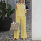 Completo canotta e pantaloni da donna – Vestibilità ampia – Lino e cotone – Gamba larga