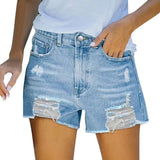 Shorts in denim da donna – Vita alta – Vestibilità slim – Effetto used – Orlo sfrangiato