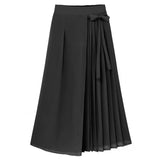 Pantaloni larghi da donna – Tessuto fluido – Eleganti pieghe – Cintura da annodare