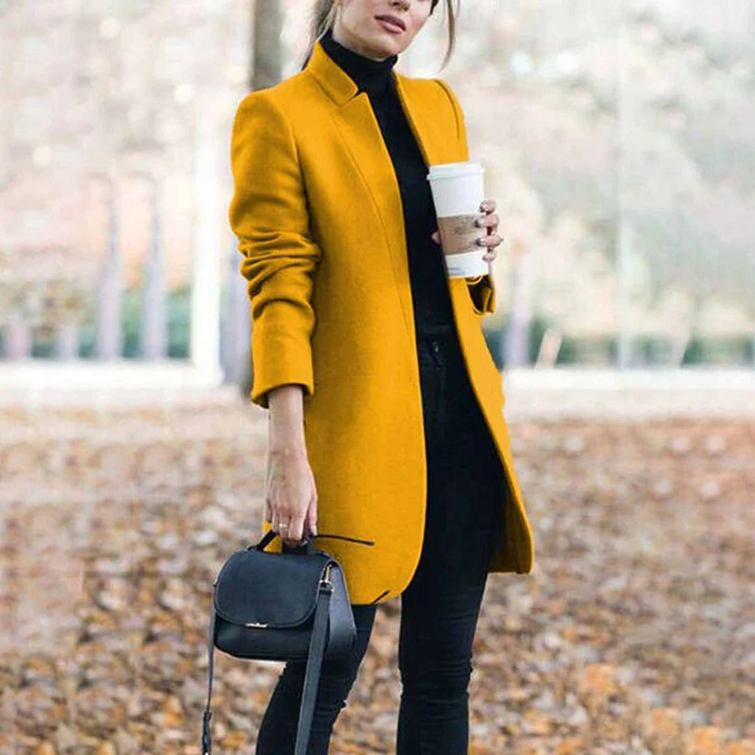 Trench da donna – Vestibilità slim – Effetto lana – Lunghezza al ginocchio – Stile minimalista